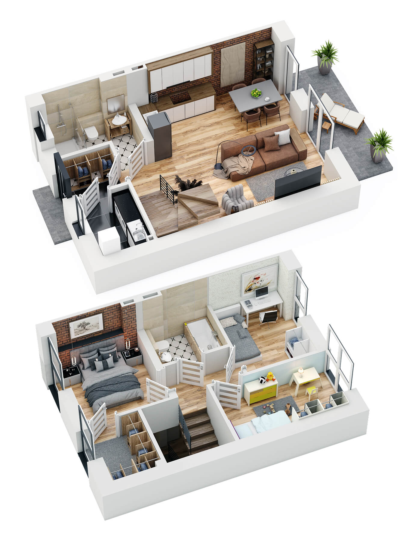 Rzuty parteru i piętra domu 74 m² w inwestycji Osiedle Mój Gaj - Miłe Kąty